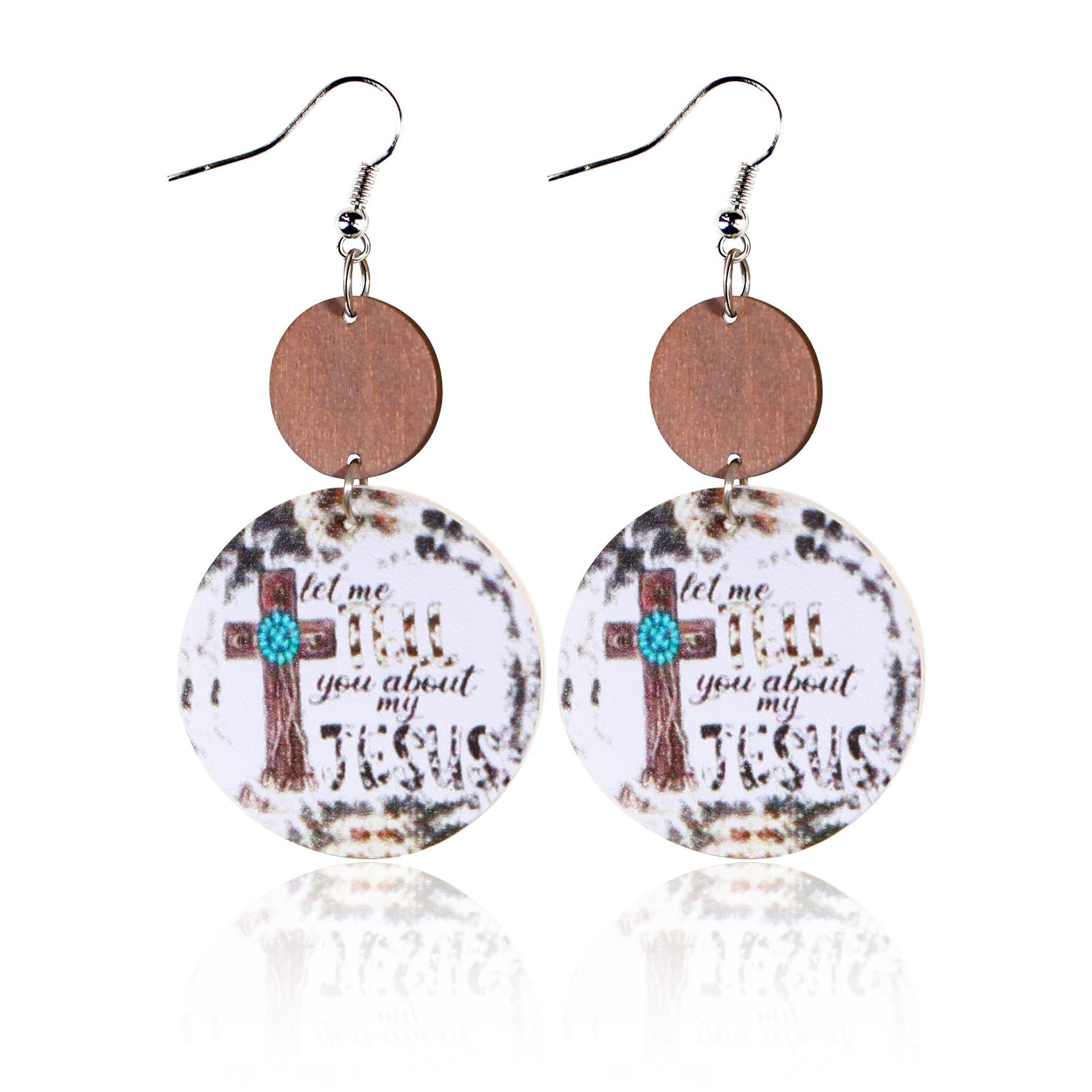 Wholesale Leopard Sunflower Eyes Round Leather Wood Earrings