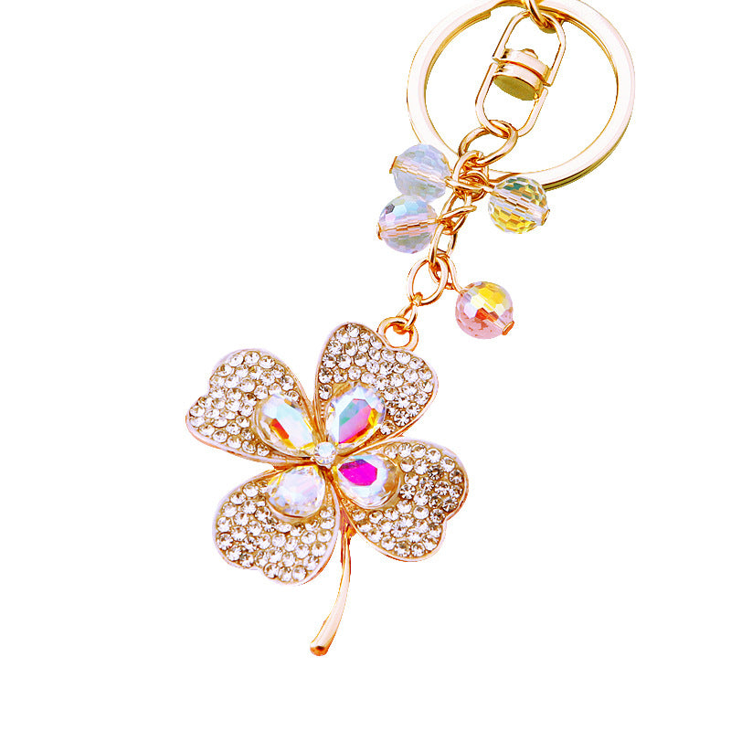 Wholesale Trendy Crystal Four Leaf Clover Keychain Zinc Alloy Car Key Ring Bag Charm Gift For Wedding Party