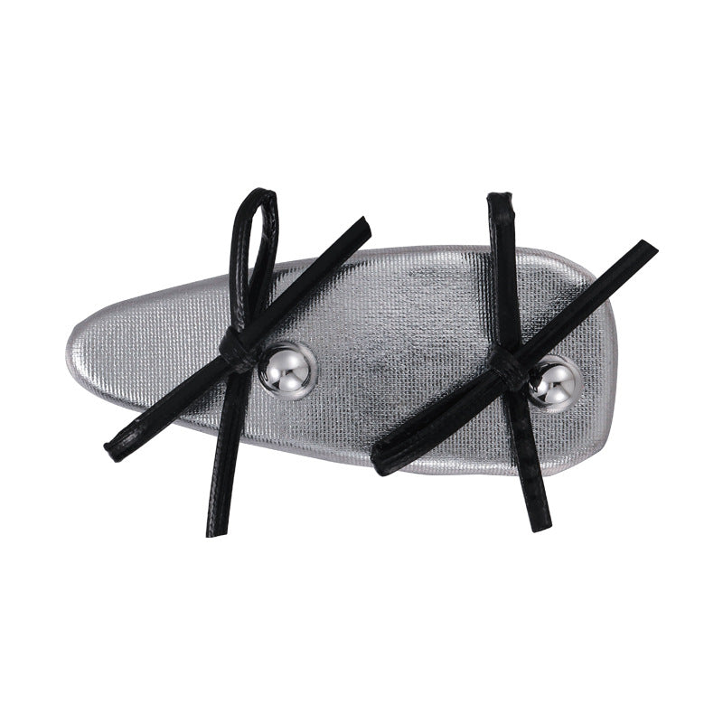 Wholesale Ballet Style Silver Leather Bow Hairpin