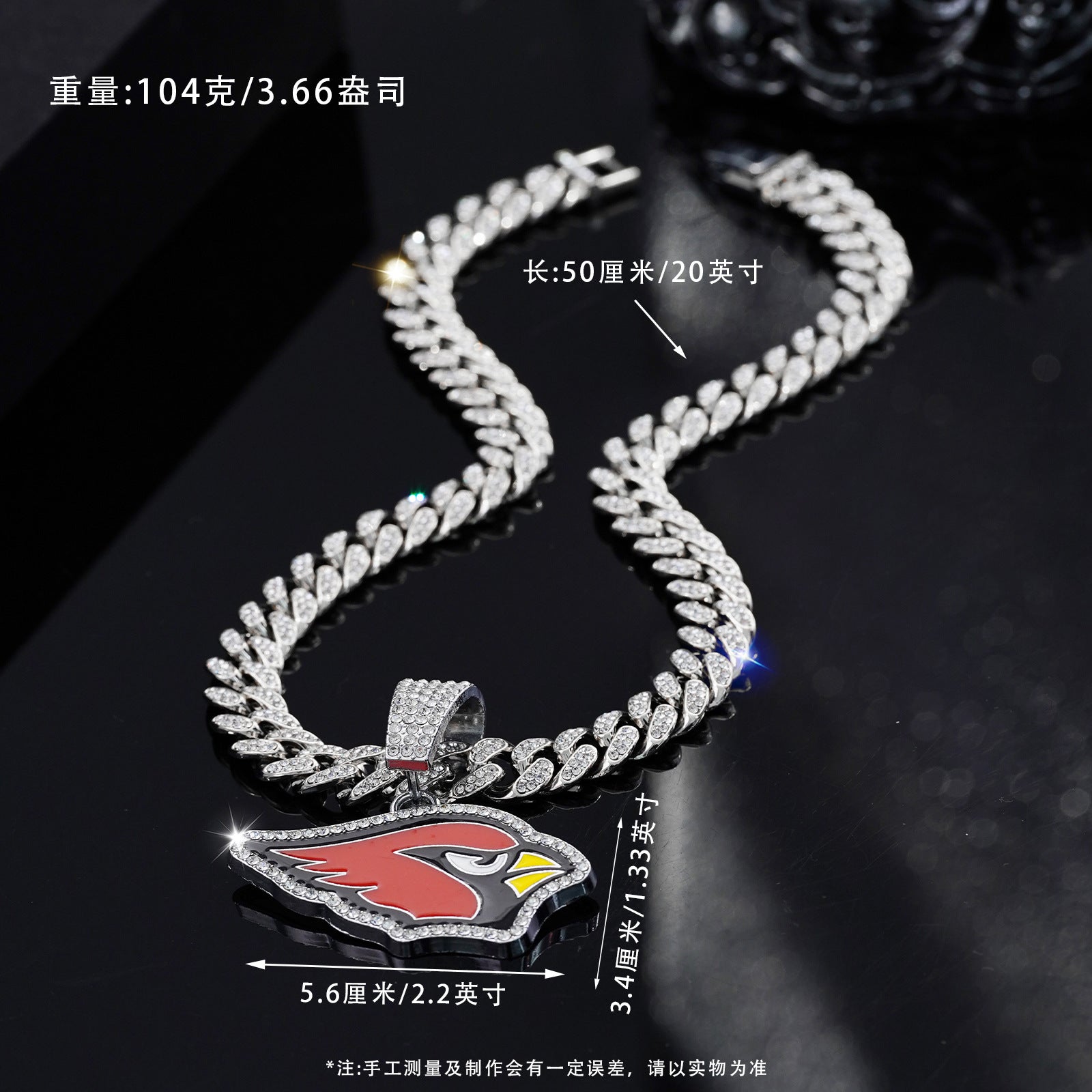 Wholesale Gold Tone Cuban Chain Necklace With Red Rhinestone Bird Pendant Zinc Alloy Punk Hip Hop Fashion Accessory For Party And Gift