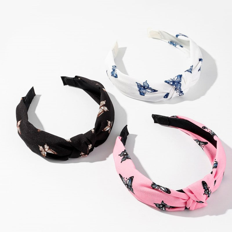 Wholesale Art Butterfly Knotted Wide Border Cute Printed Floral Headband