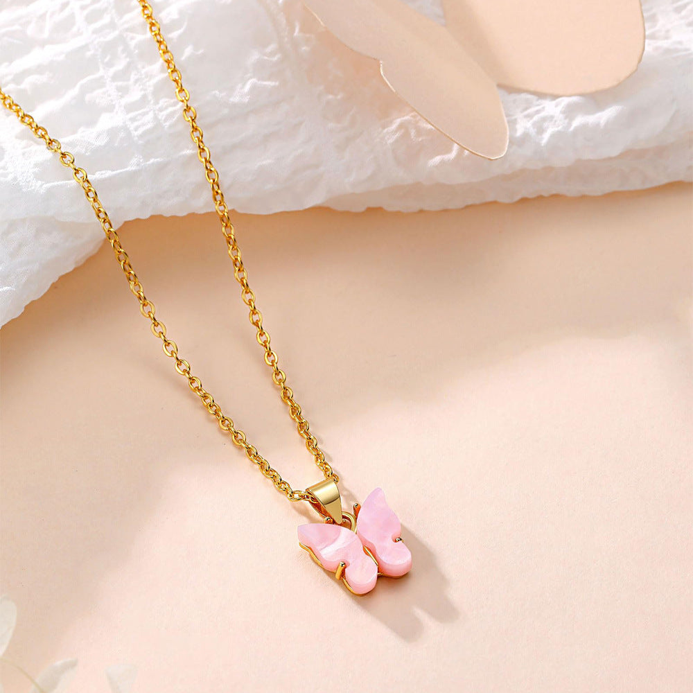 Wholesale Butterfly Pendant Simple Multicolor Acrylic Pendant Necklace