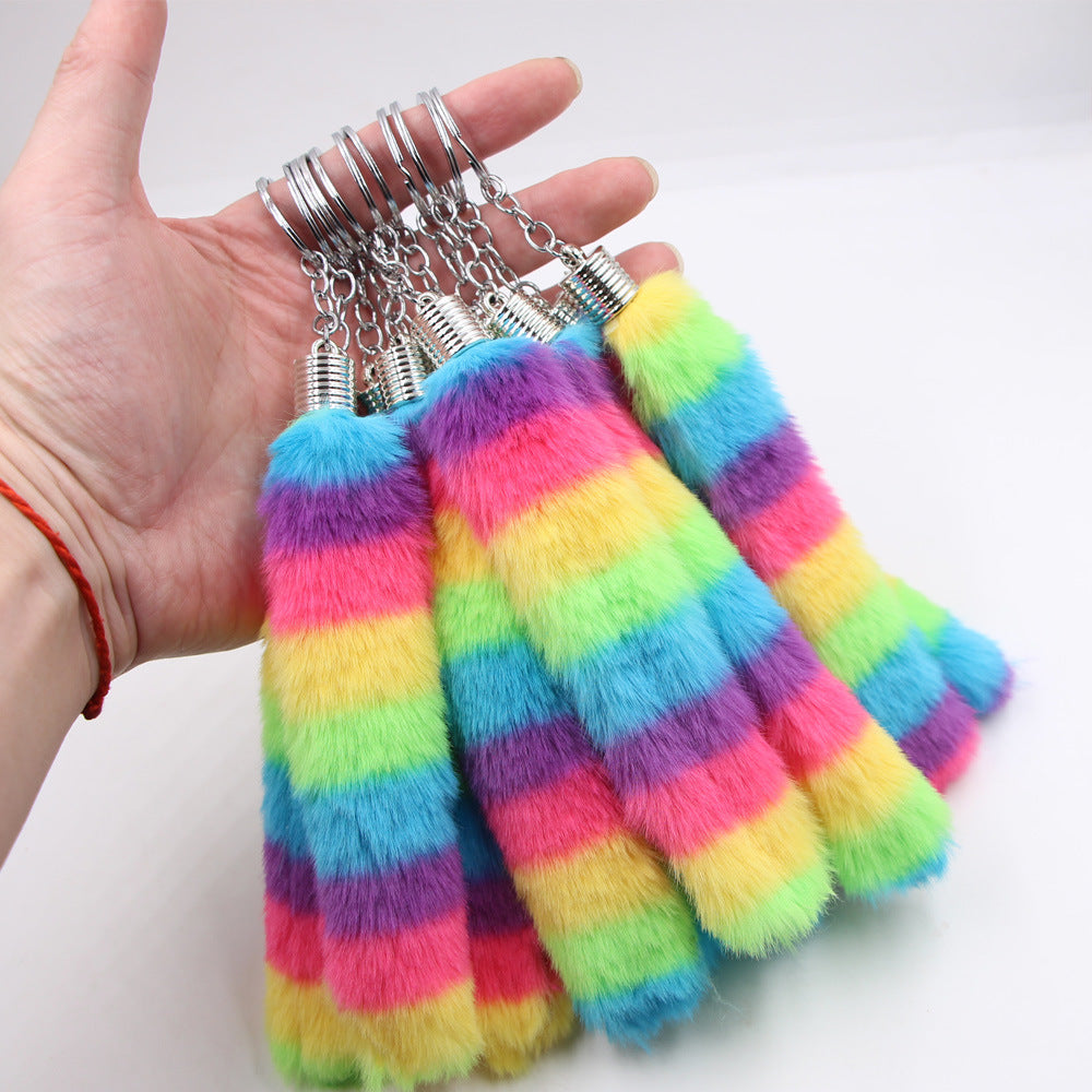 Wholesale Chic Rainbow Plush Animal Bag Charm Keychain With Alloy Chain Cute Furry Pendant For Purse Backpack Or Car Keys