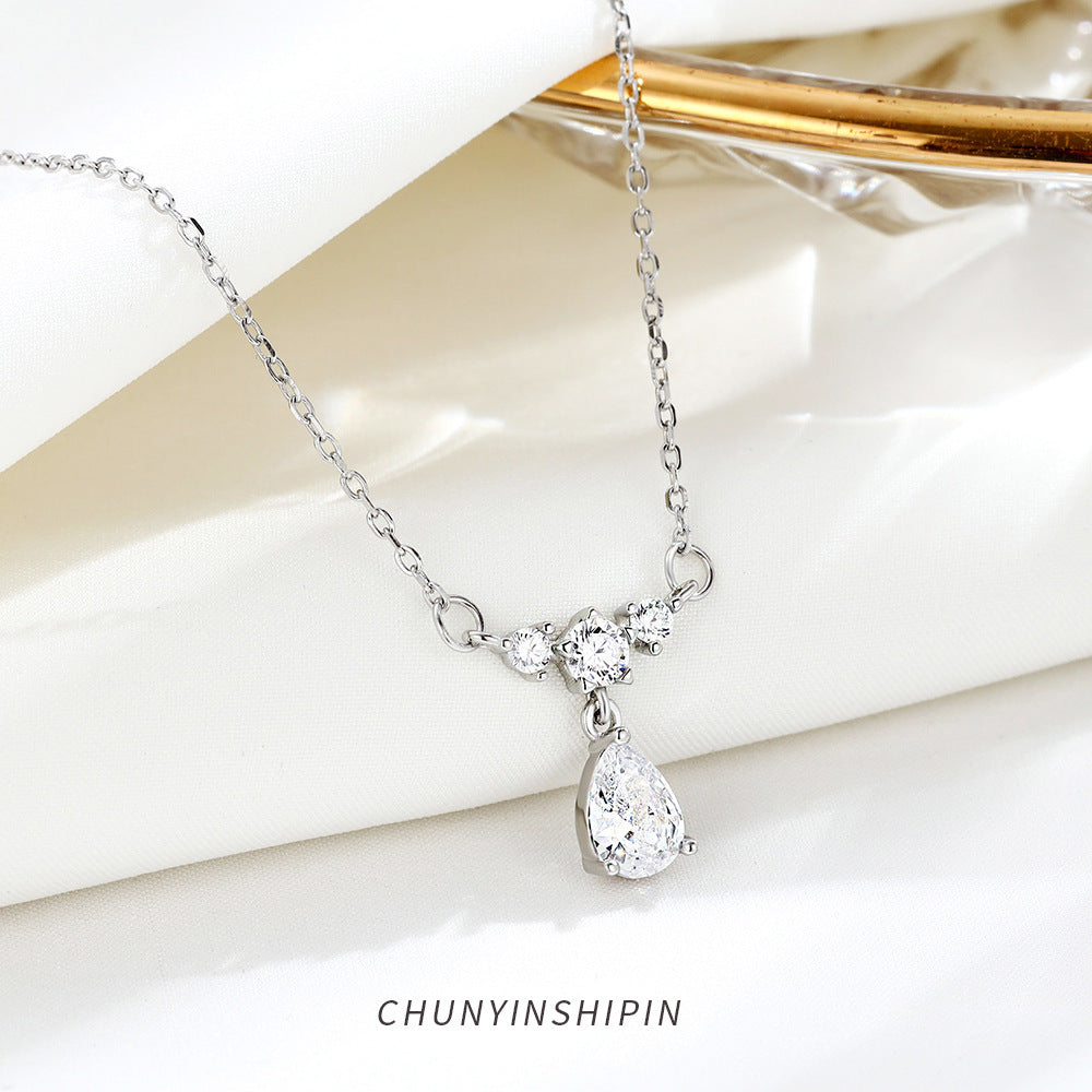 Wholesale s999 sterling silver water drop clavicle necklace