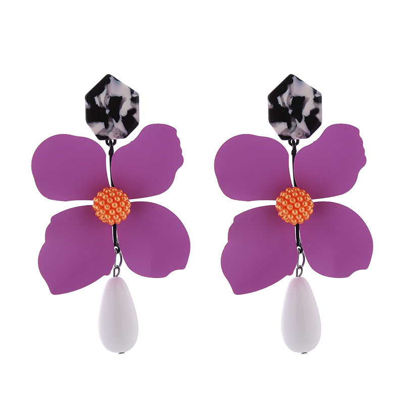 Wholesale Multi-layer Flower Alloy Paint Drop-shaped Pearl Earrings