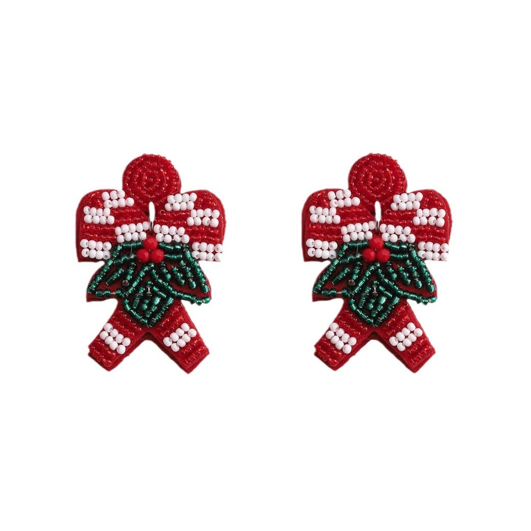 Wholesale Fabric Rice Beads Christmas Red Autumn and Winter Earrings