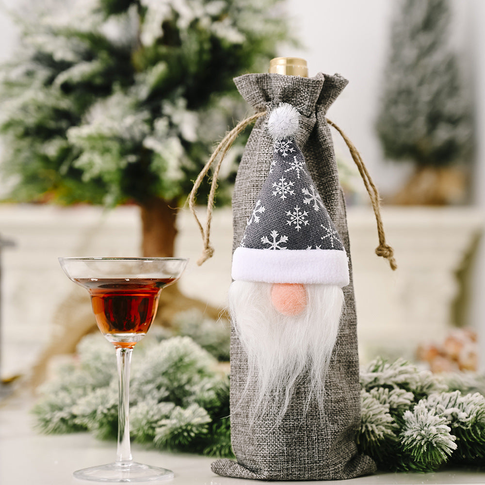 Wholesale Christmas Decorations Forest Elderly Linen Wine Bottle Bags