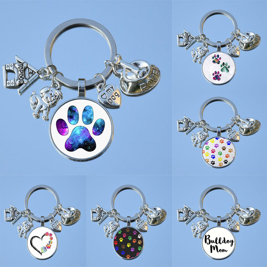 Wholesale 5pcs Dog Bowl Love My Dog Time Gemstone Keychain Pet Lover Key