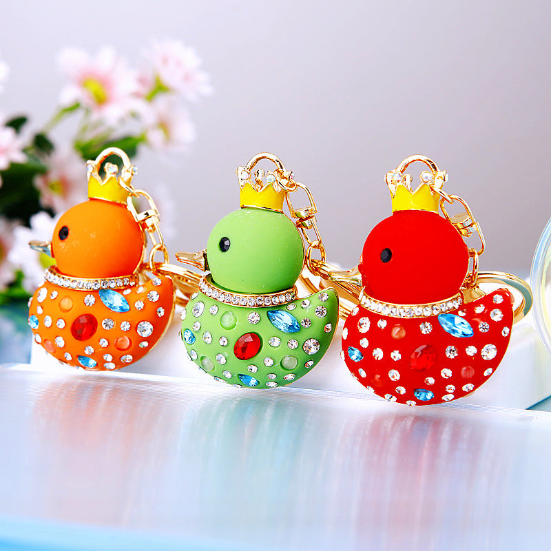 Wholesale Creative rhinestone cute yellow duck keychain