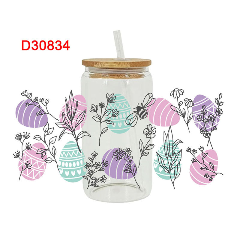Wholesale Colorful flowers branches and leaves 16oz Cup UV DTF Wraps