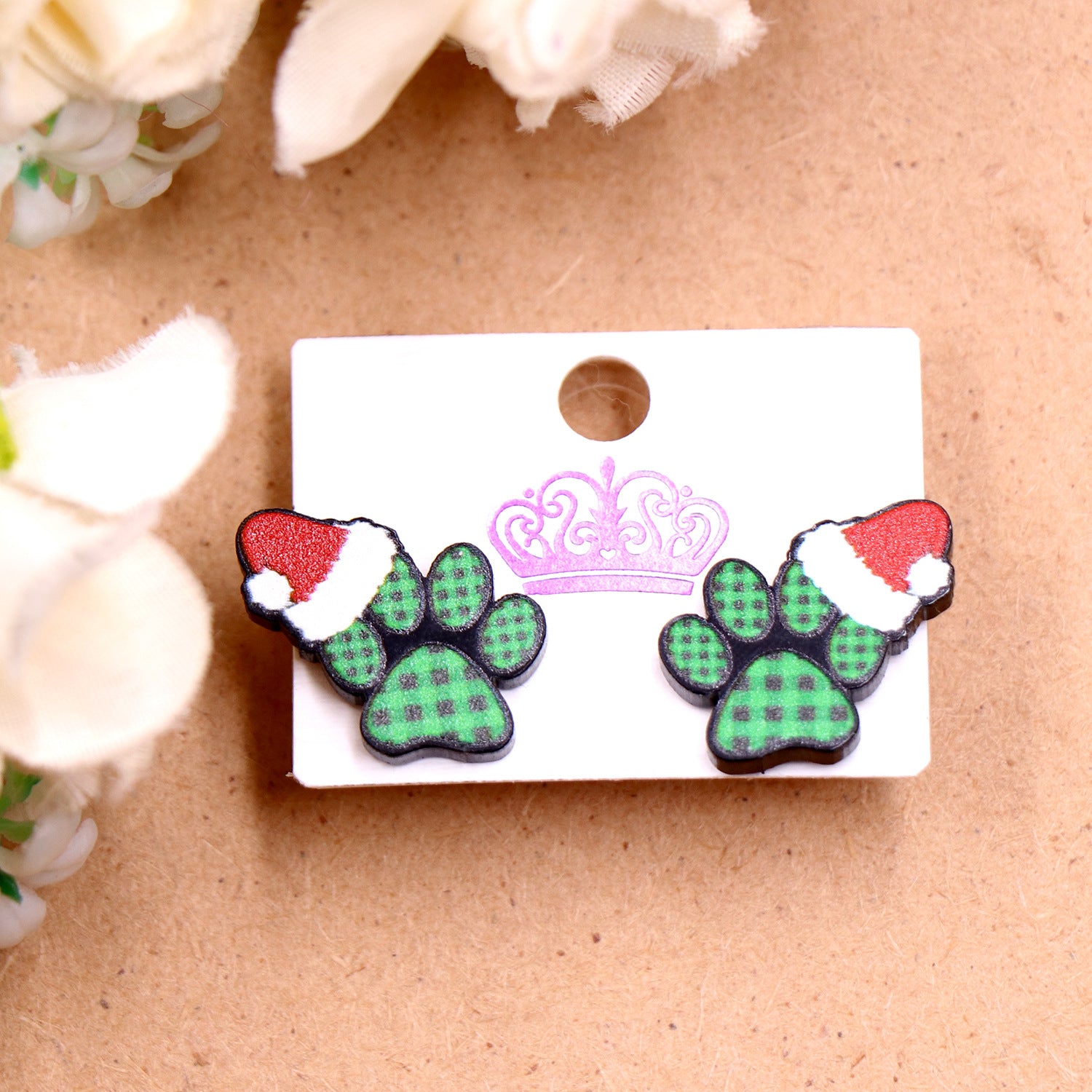 Wholesale Christmas Hat Love Cat Claw Acrylic Earrings