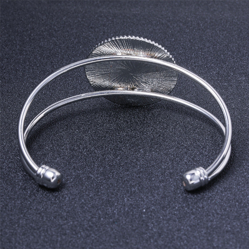 Wholesale Alloy 25mm Round Time Stone Base Open Bracelet