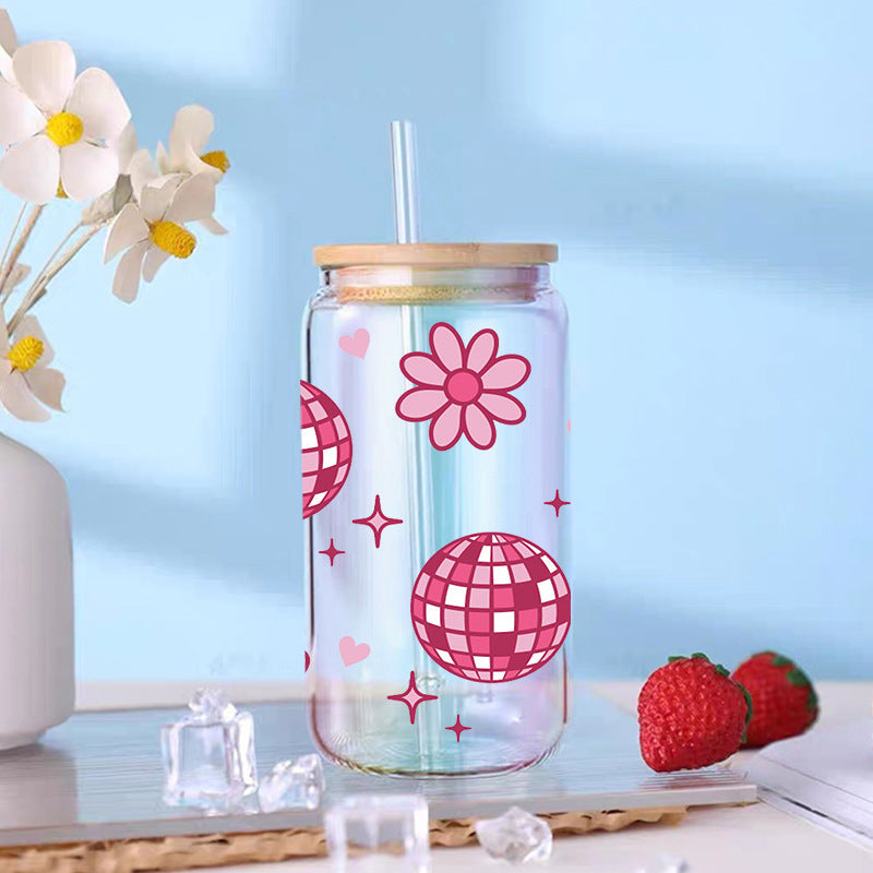 Wholesale Pink Flower Butterfly   16oz Cup UV DTF Wraps