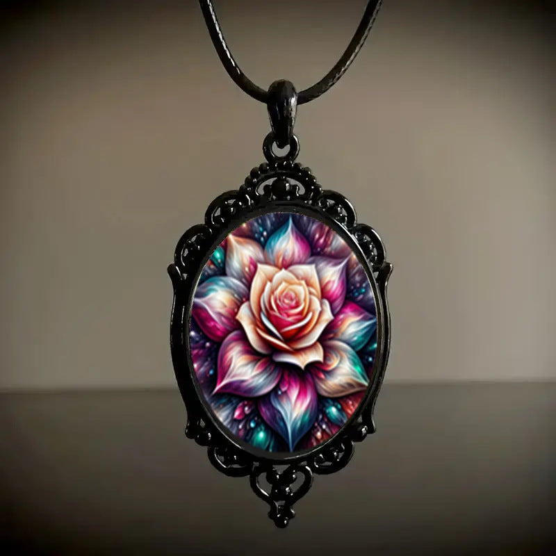 Wholesale Colorful Rose Pattern Luxury Black Border Necklaces