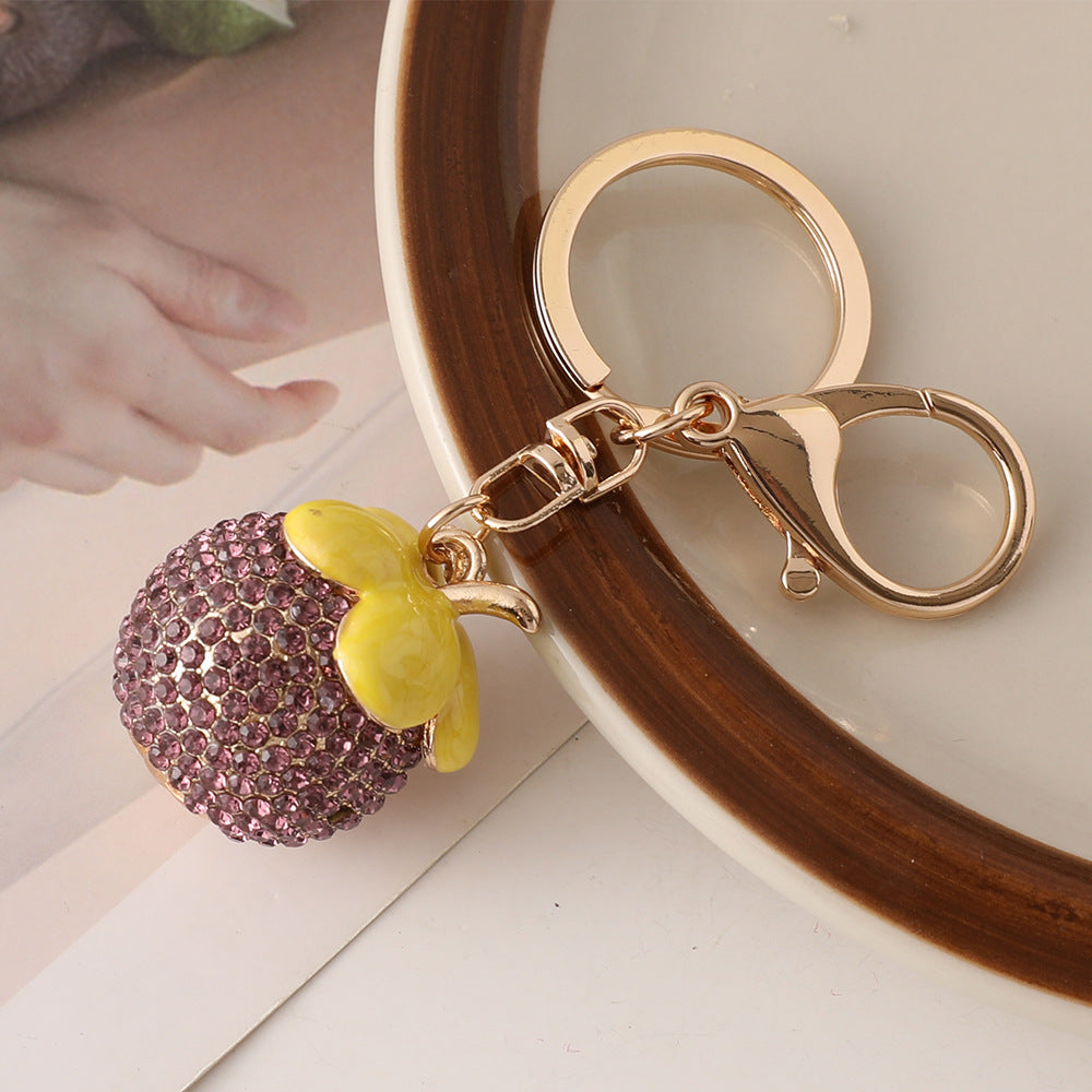 Wholesale Diamond studded mangosteen cute fruit metal keychain
