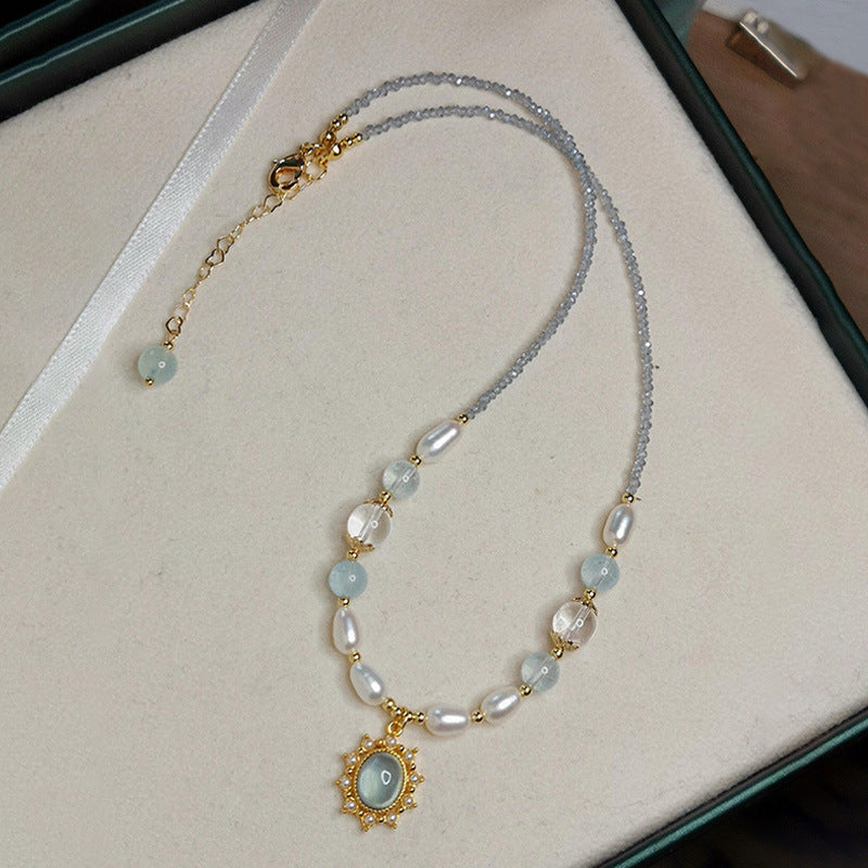 Wholesale Spring and Summer Fresh Light Blue Niche Beaded Necklace