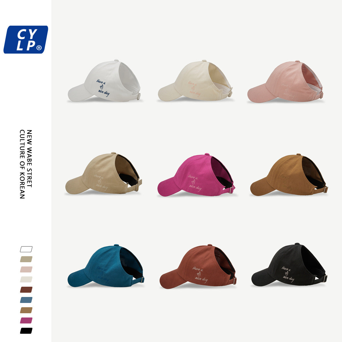 Wholesale College style love embroidery ponytail half-top hat