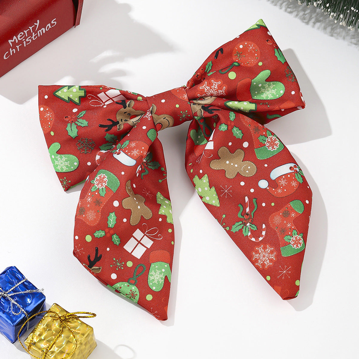 Wholesale Fabric knotted  gift pine tree snowflake striped plaid solid color knotted wide brim hairpin