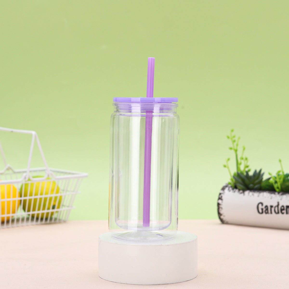 Wholesale Double Layer 16oz Plastic Cup Environmentally Friendly Acrylic Jelly Color Mason Cup Color Lid Can Be DIY Can Be Sticker