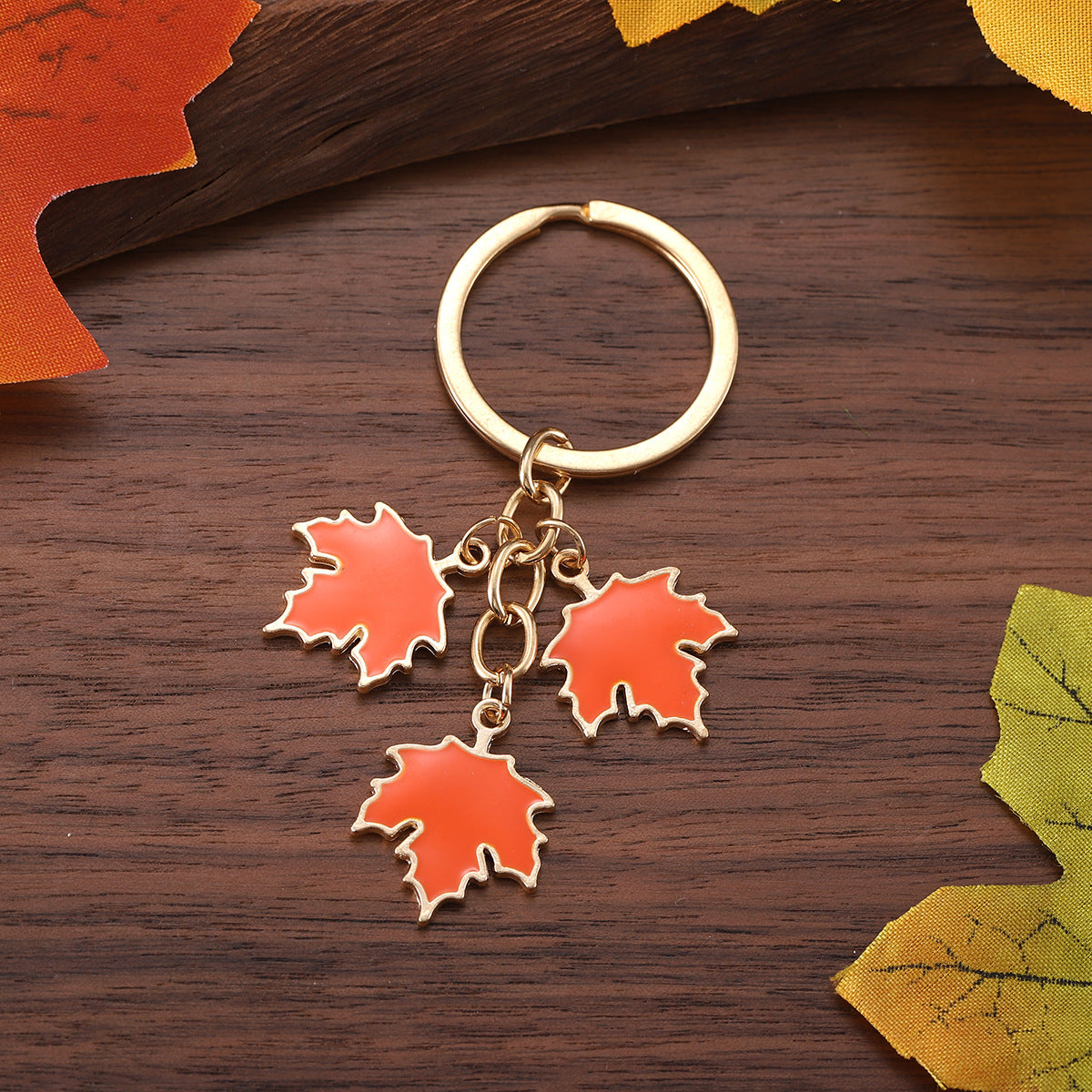 Wholesale Fall Thanksgiving Colorful Maple Leaf Oil Droplet Keychain