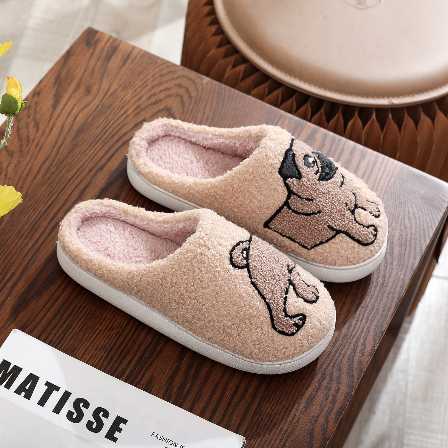 Wholesale Cotton Home Winter Dachshund Animal Embroidery Warm Slippers