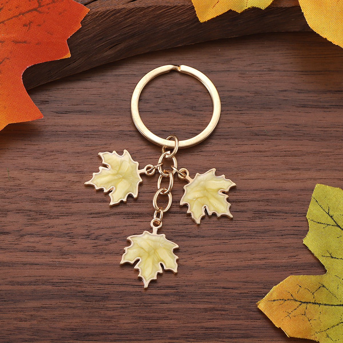 Wholesale Fall Thanksgiving Colorful Maple Leaf Oil Droplet Keychain