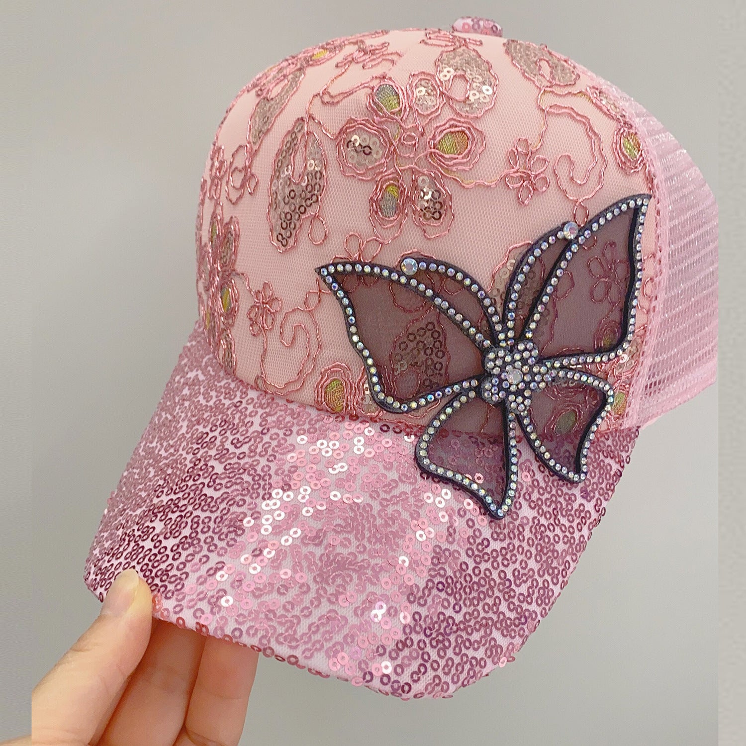 Wholesale Sequined butterfly fashion sun protection sun shading breathable hip-hop baseball cap