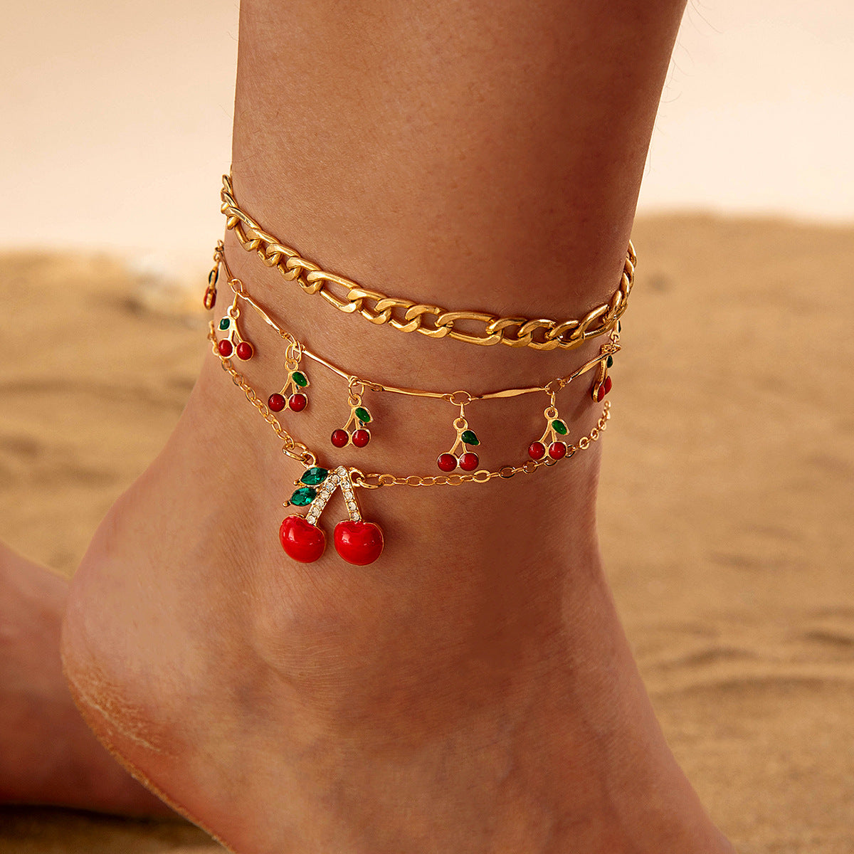 Wholesale  Red Rice Beads Multi-Layered Foot Ornaments