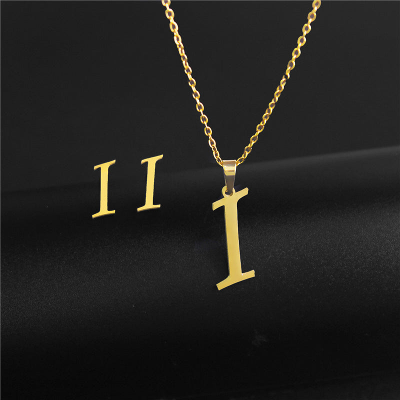 Wholesale Stainless Steel 26 Letter Necklace Earrings Two Piece Set