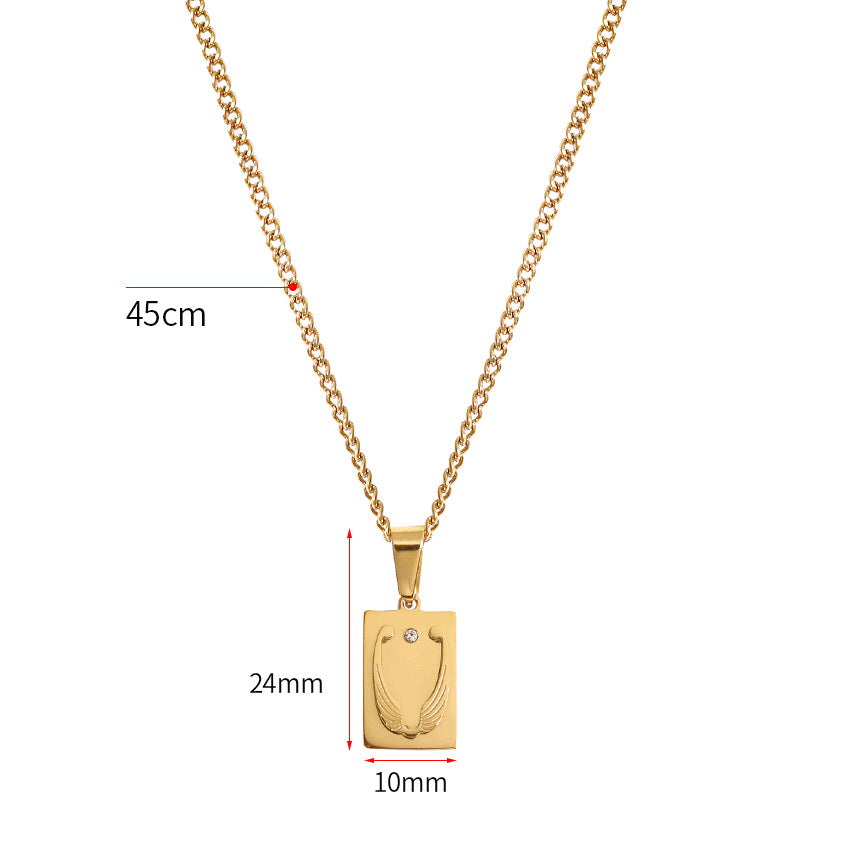 Wholesale Wings with Diamond Square Pendant Titanium Steel Golden Zircon Clavicle Chain