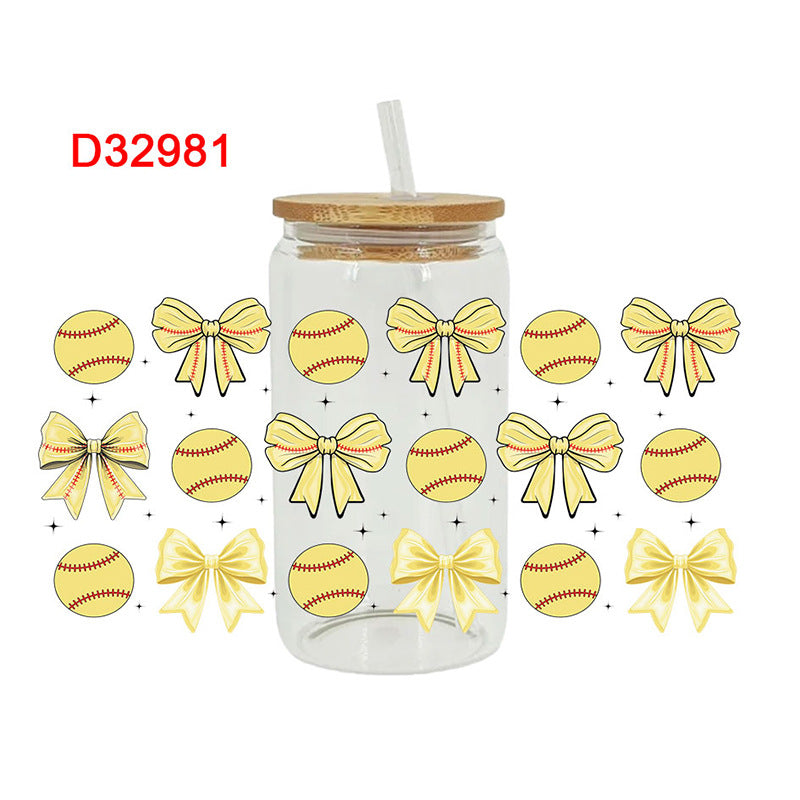 Wholesale Colorful rugby ball  16oz Cup UV DTF Wraps