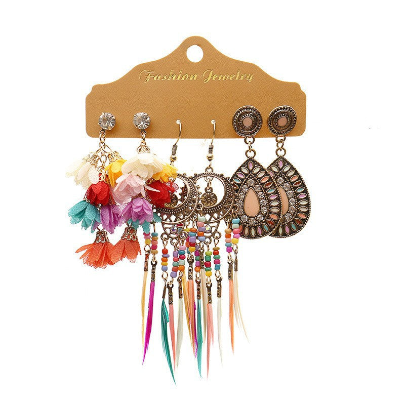 Wholesale Vintage Long Tassel Hand Wound Bohemian Flower Earrings
