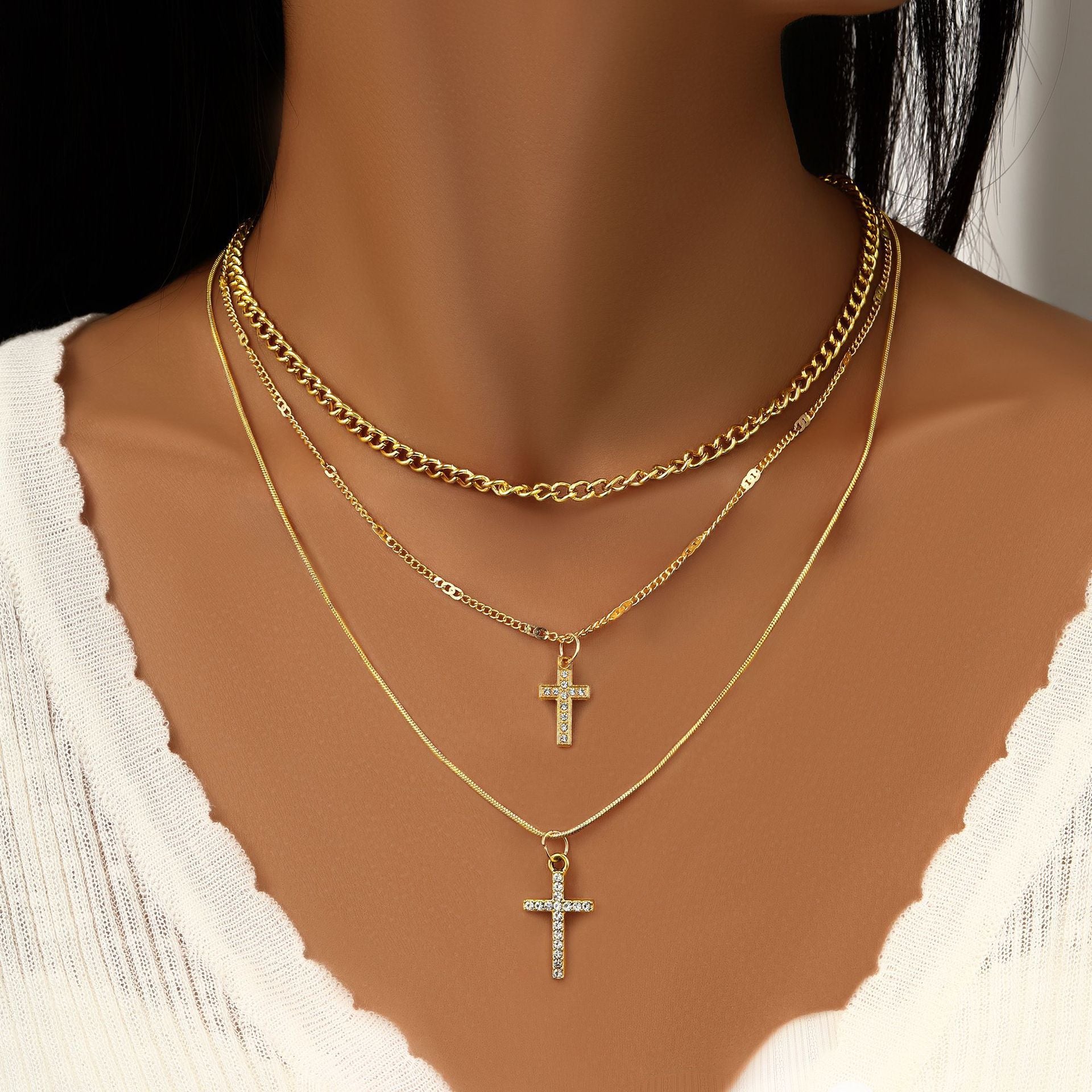 Wholesale Multi-Layered Wearing Cross Star Moon Butterfly Pendant Alloy Necklace