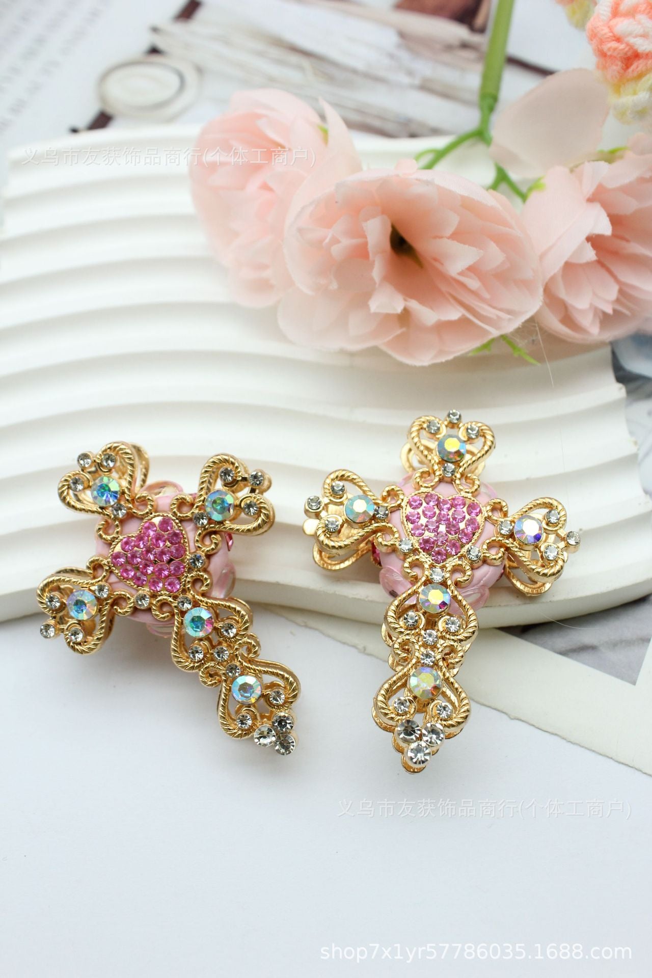 Wholesale Full rhinestone cross straight hole beads