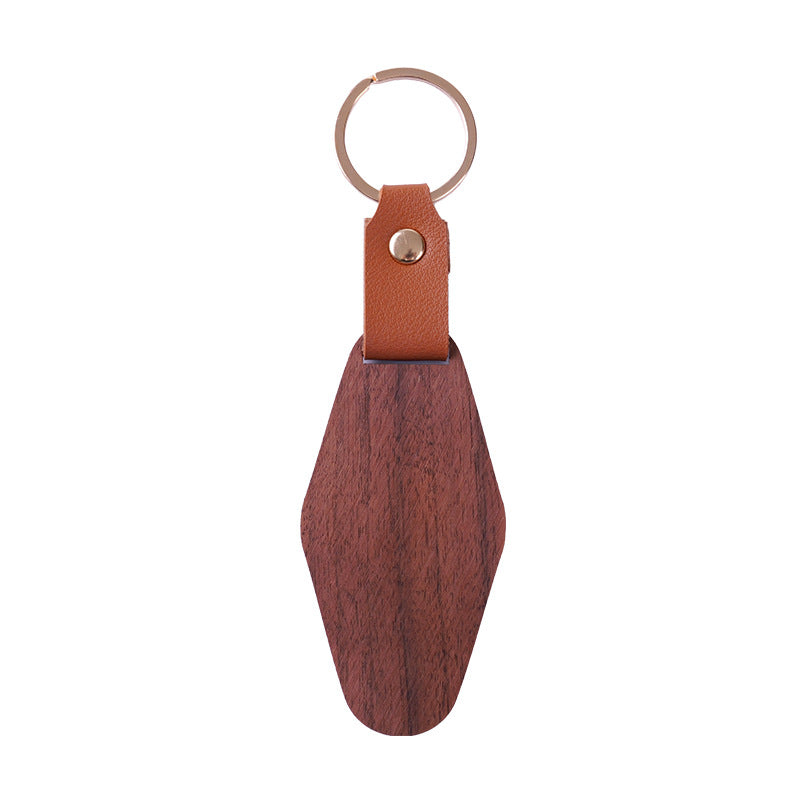 Wholesale Blank DIY Wood Sign Leather Wooden Keychain