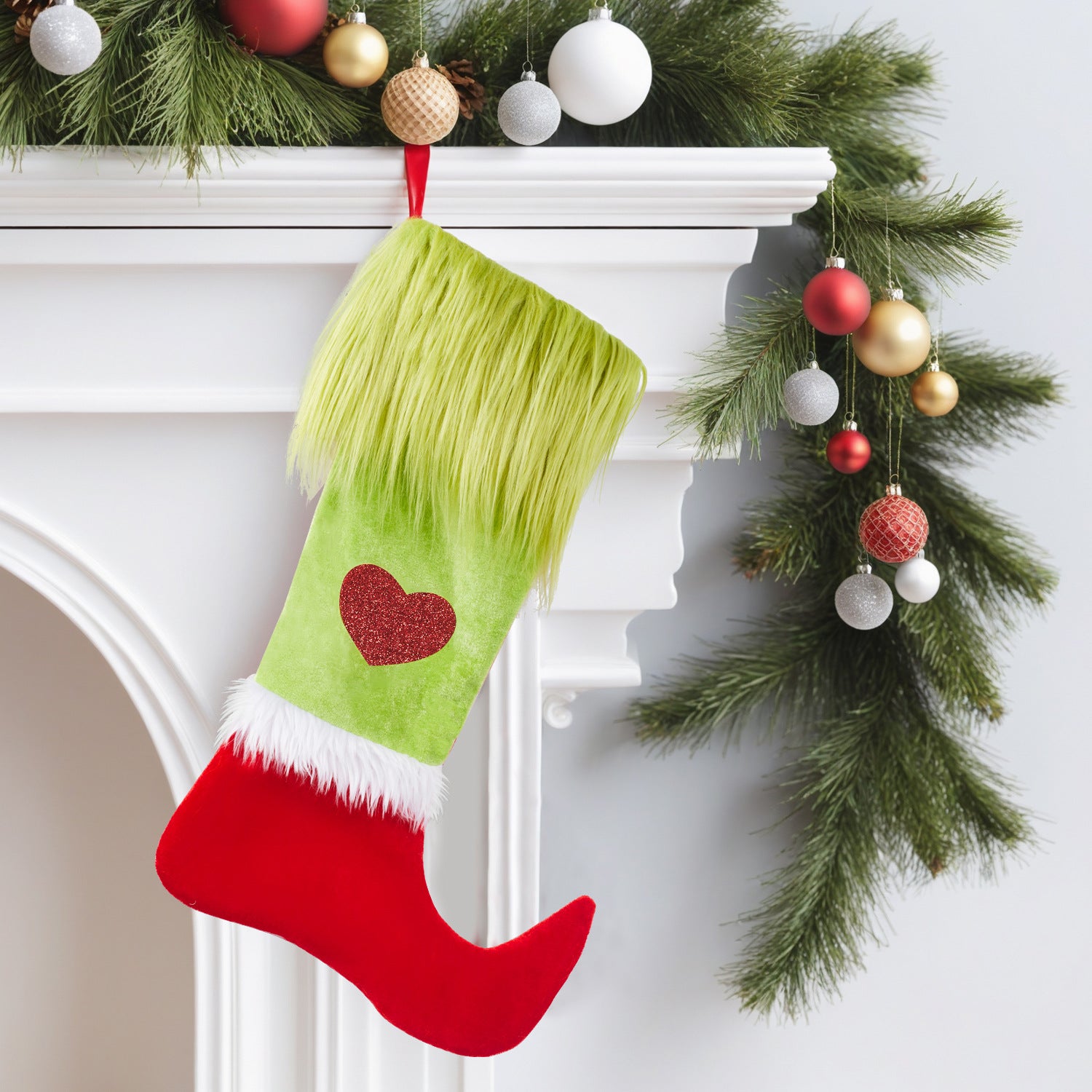Wholesale Christmas Stockings Long Green Hair Elements Christmas Stockings Candy Bags