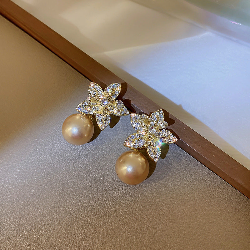 Wholesale S925 silver needle leaf rose small fresh flower earrings