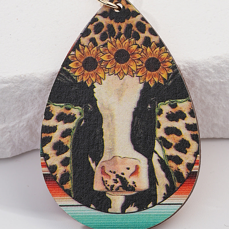 Wholesale Western Leopard Cow Sun Flower Metal Keychain