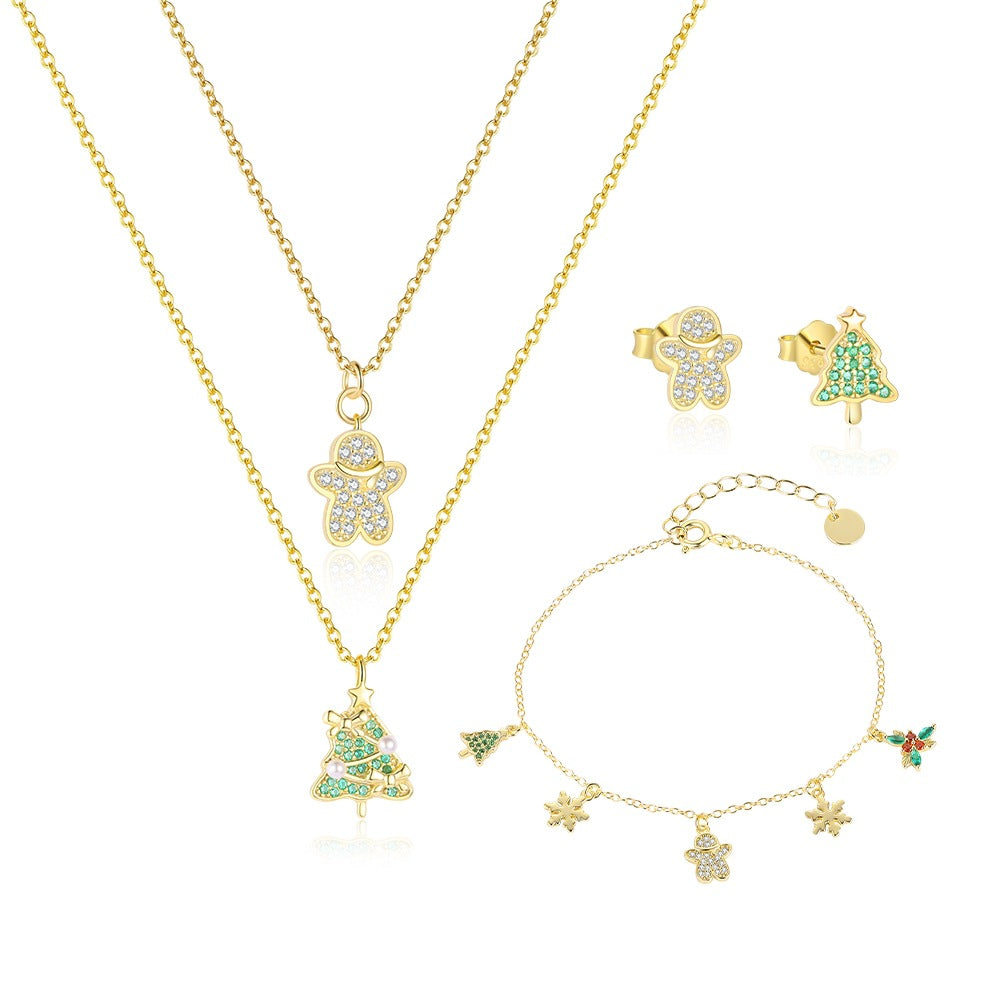 Wholesale S925 Sterling Silver Christmas Tree Pendant Necklace with Full Diamonds