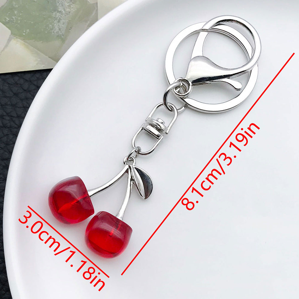 Wholesale pearl red transparent cherry keychain pendant