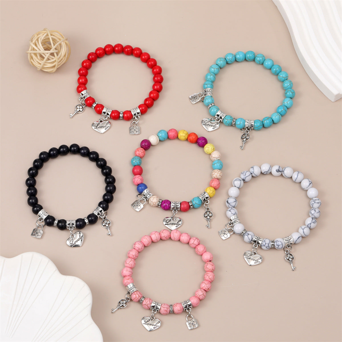 Brazalete colgante de corazón de llave de cuentas de Turquesa Turquoise al por mayor