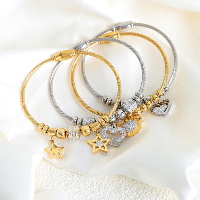 Wholesale Geometric Zircon Butterfly Love Titanium Steel Bracelet