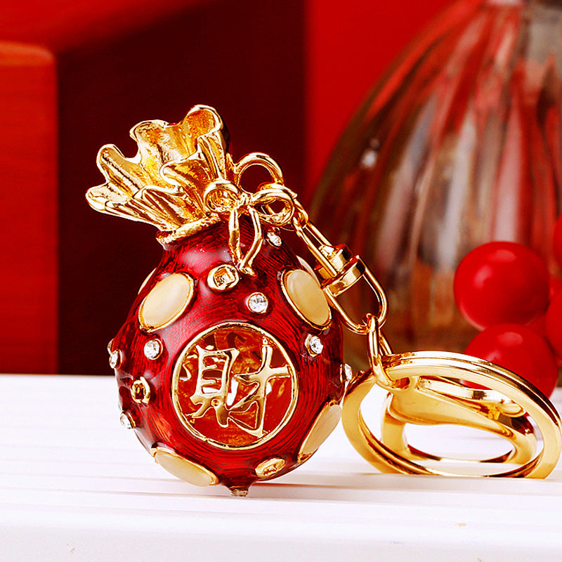 Wholesale Metal Pink Rhinestone Lucky Bag Keychain Chinese Style Car Key Accessory For Women Gift