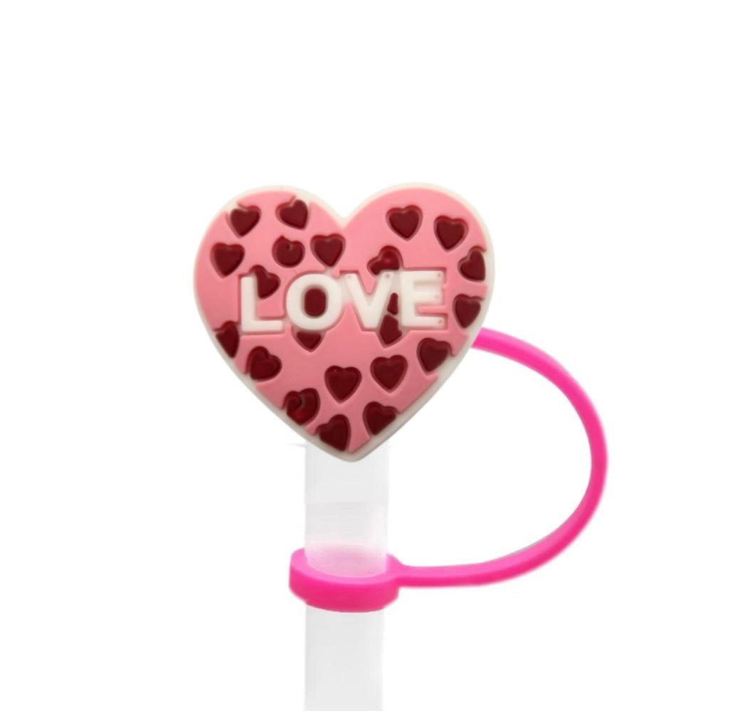Wholesale 10pcs Valentine's Day Series Love Creative Cartoon Silicone Dust Stopper Water Cup Straw Cover