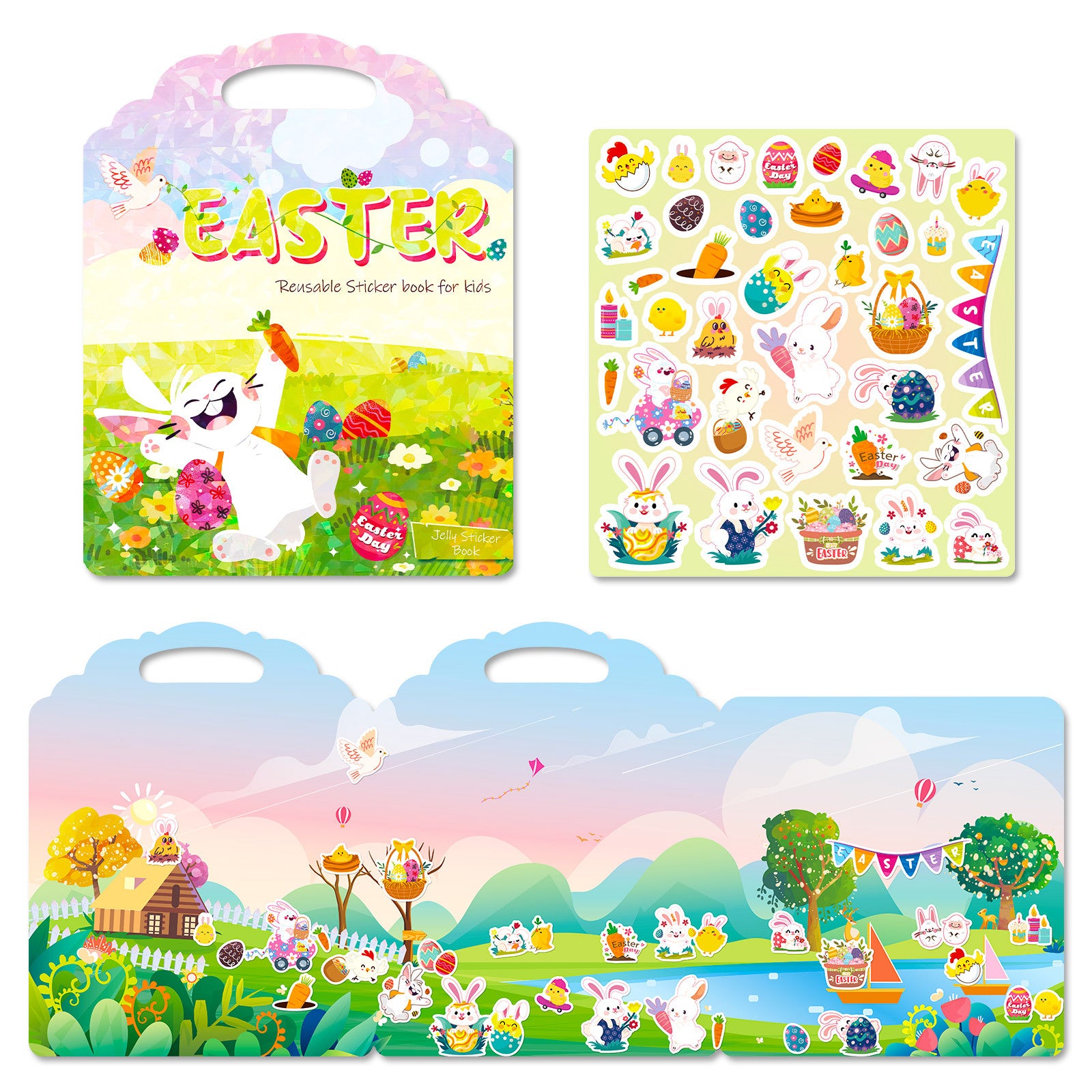 Wholesale Easter style kindergarten children's enlightenment education repeated anti-fruit jelly sticker book