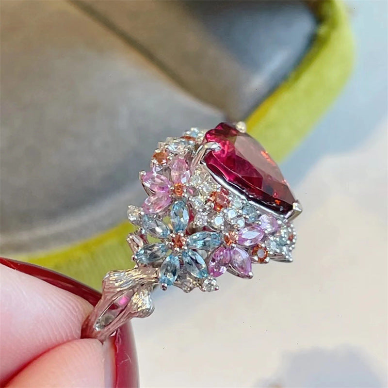 Wholesale Valentine's Day Full Diamond Heart Adjustable Copper Ring