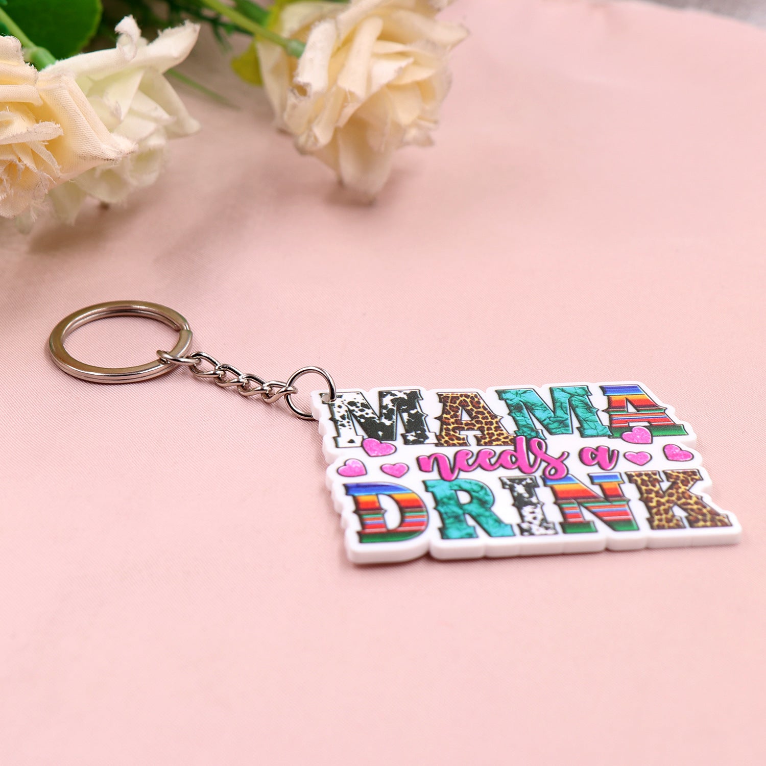 Wholesale Mother's Day Mama Acrylic Cow Pattern Keychain