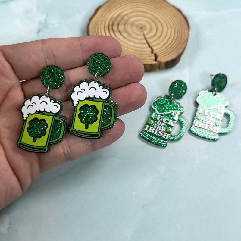 Wholesale Festival Beer Cartoon Carnival Green Clover Ear Jewelry
