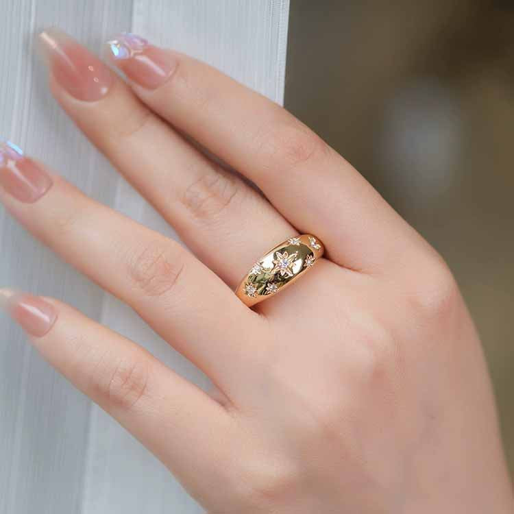 Wholesale Copper Plated 18k Gold Glossy Star Copper Rings