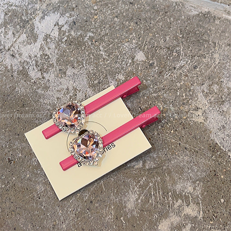 Wholesale Pink Love Rhinestone Hair Clips
